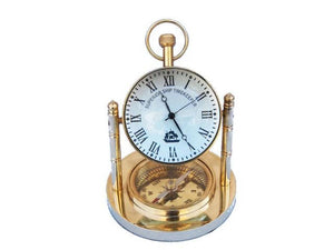 Solid Brass Clock with Compass 5""