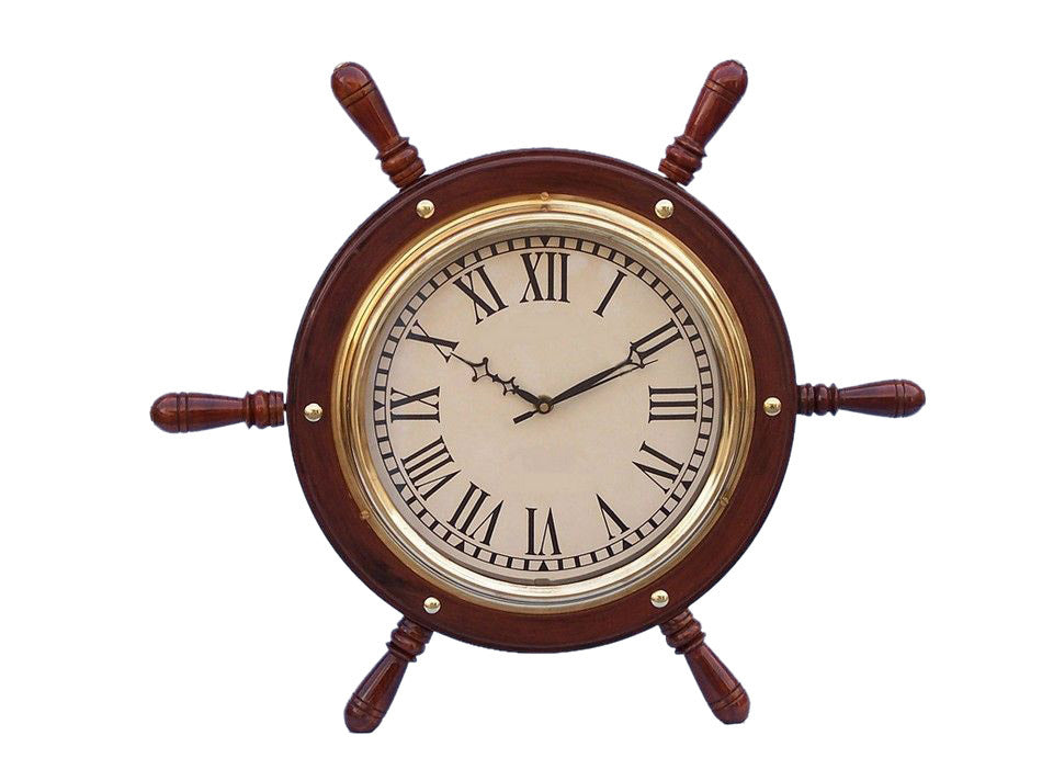 Solid Wood & Brass Ship Wheel Clock 15