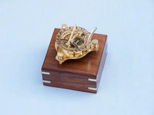 Solid Brass Captain's Triangle Sundial Compass w/ Rosewood Box 3"