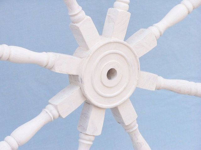 Classic Wooden Whitewashed Decorative Ship Steering Wheel 48''