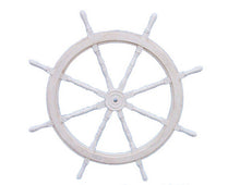 Load image into Gallery viewer, Classic Wooden Whitewashed Decorative Ship Steering Wheel 48&#39;&#39;