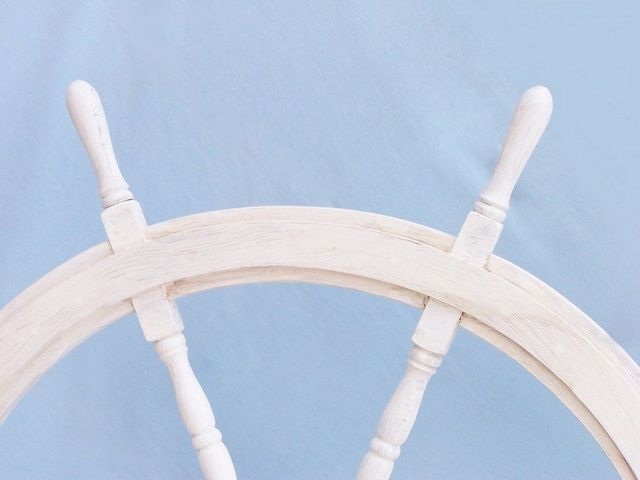 Classic Wooden Whitewashed Decorative Ship Steering Wheel 48''