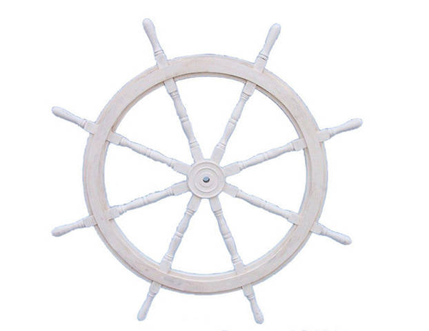 Classic Wooden Whitewashed Decorative Ship Steering Wheel 48''