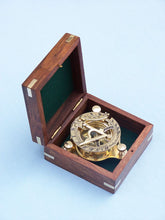 Load image into Gallery viewer, Solid Brass Captain&#39;s Triangle Sundial Compass w/ Rosewood Box 3&quot;