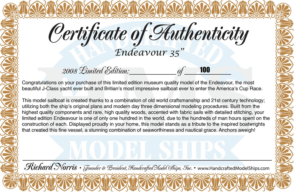 Wooden Endeavour Limited Model Sailboat Decoration 35"