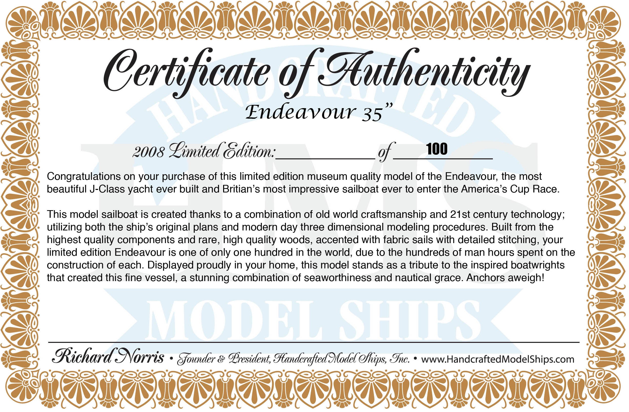 Wooden Endeavour Limited Model Sailboat Decoration 35"
