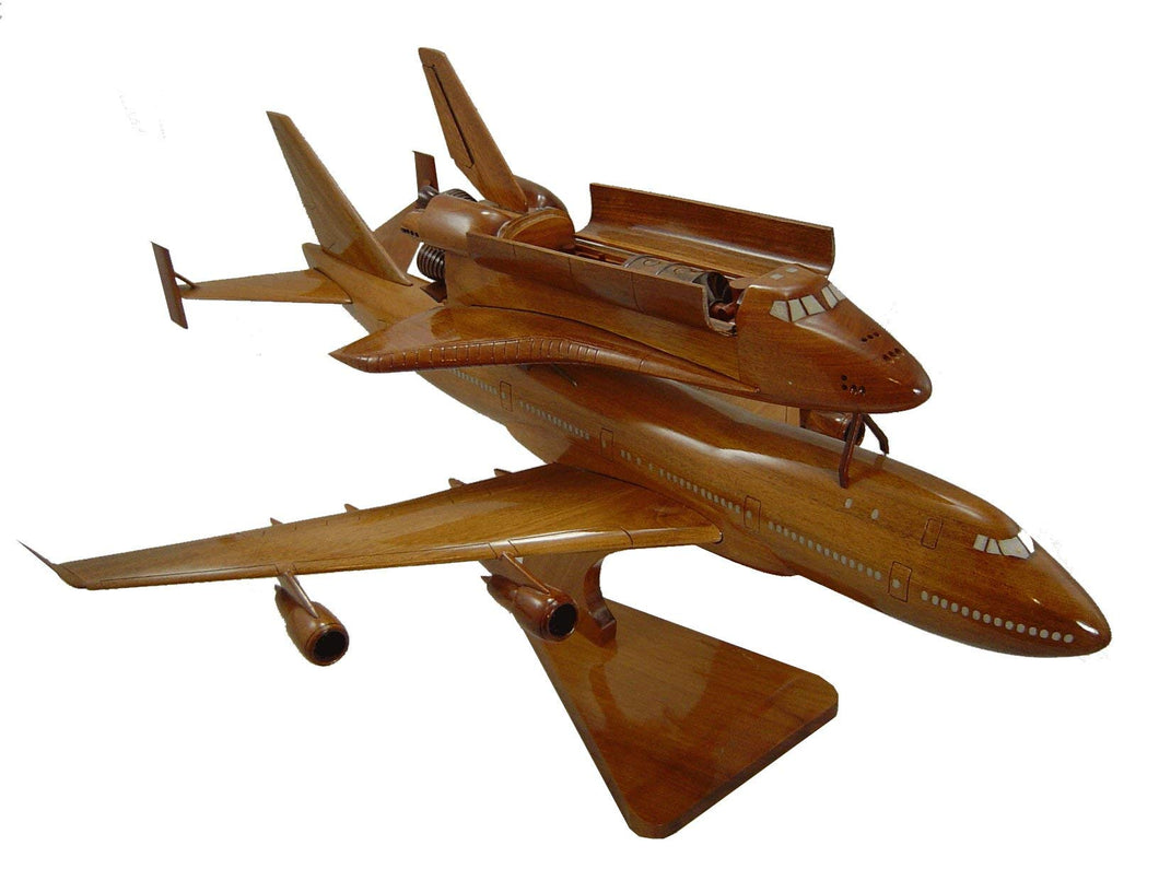Shuttle piggy back on 747 in flight Mahogany Wood Desktop Airplane Model