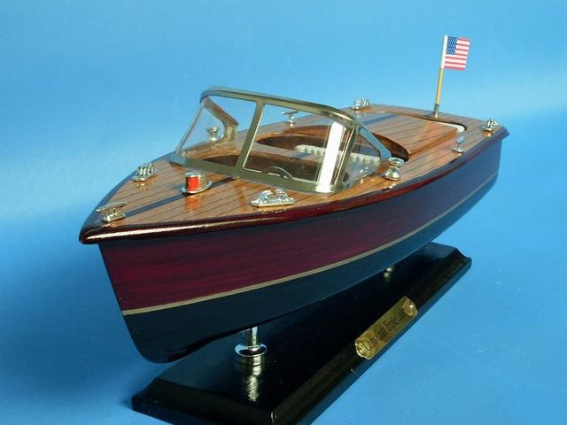 Wooden Chris Craft Triple Cockpit Model Speedboat 14''