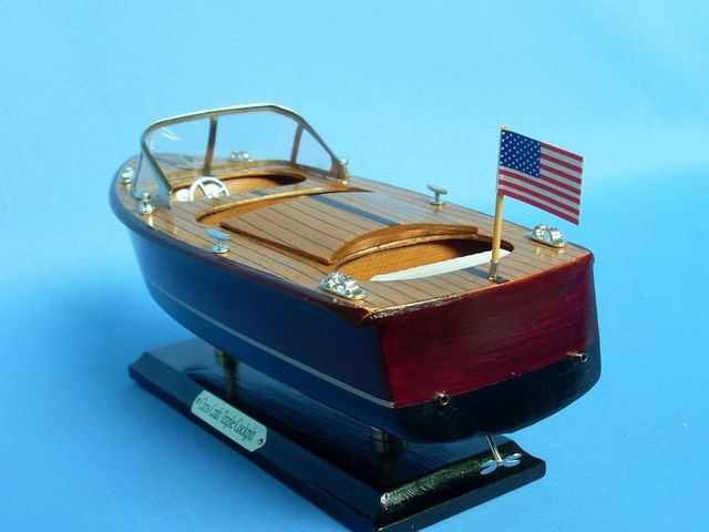 Wooden Chris Craft Triple Cockpit Model Speedboat 14''