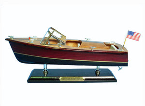 Wooden Chris Craft Triple Cockpit Model Speedboat 14''