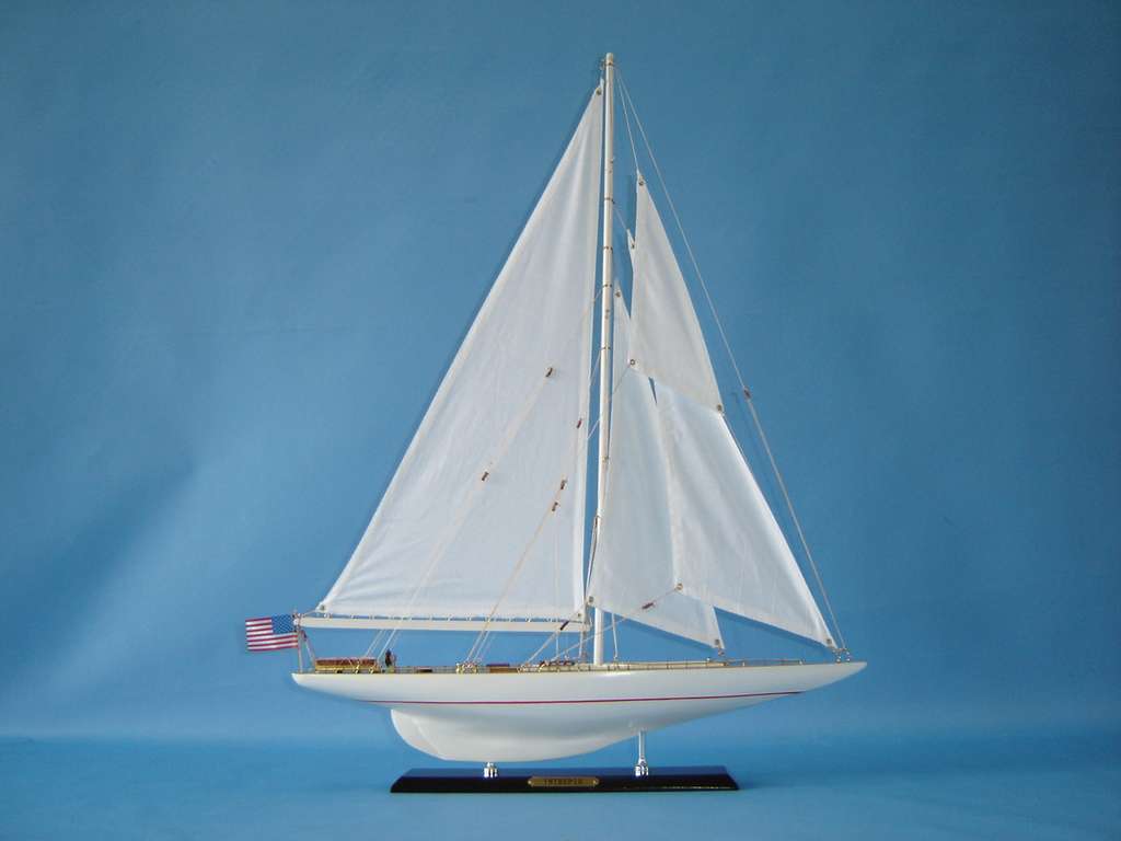 Wooden Intrepid Limited Model Sailboat Decoration 27"
