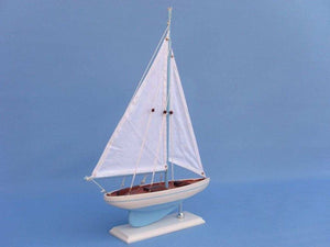 Wooden Light Blue Pacific Sailer Model Sailboat Decoration 17""