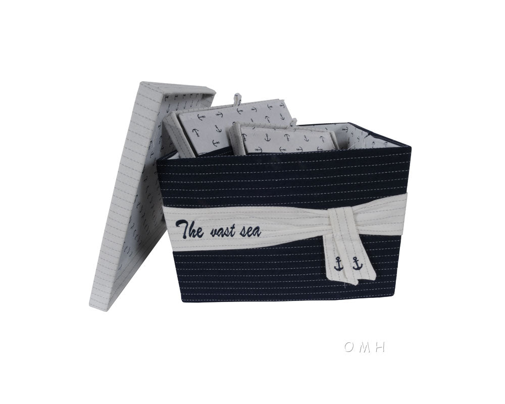 Anne Home - Set of 5 Blue Fabric Basket With Bow Decoration