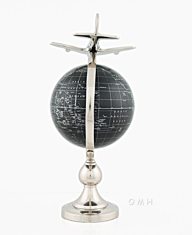 Airplane On Globe W Brass Stand