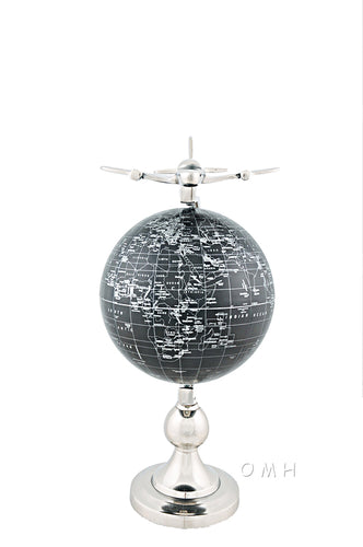 Airplane On Globe W Brass Stand