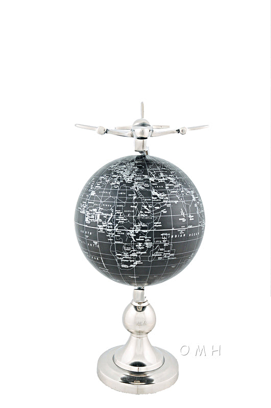 Airplane On Globe W Brass Stand
