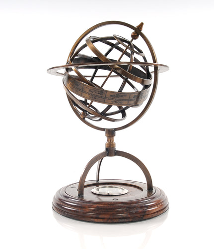 Brass Armillary With Compass On Wood Base