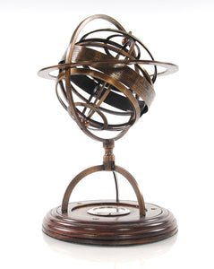 Brass Armillary With Compass On Wood Base