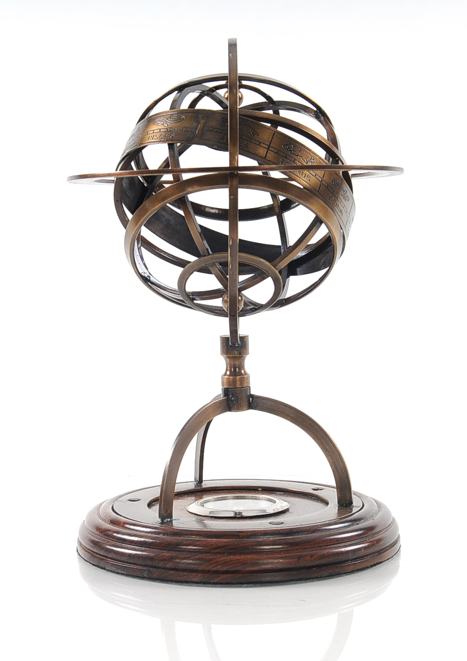 Brass Armillary With Compass On Wood Base