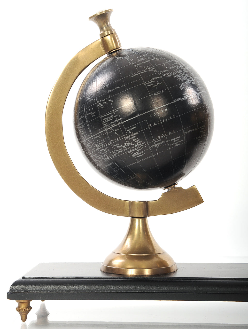 Armillery/Clock & Globe On Wood Base