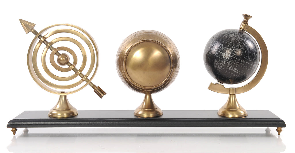 Armillery/Clock & Globe On Wood Base
