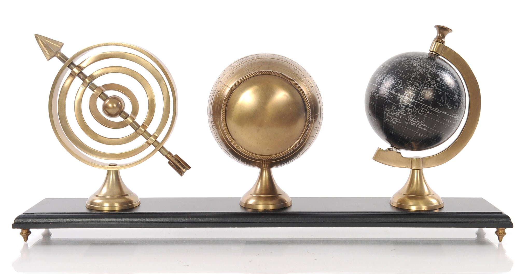 Armillery/Clock & Globe On Wood Base