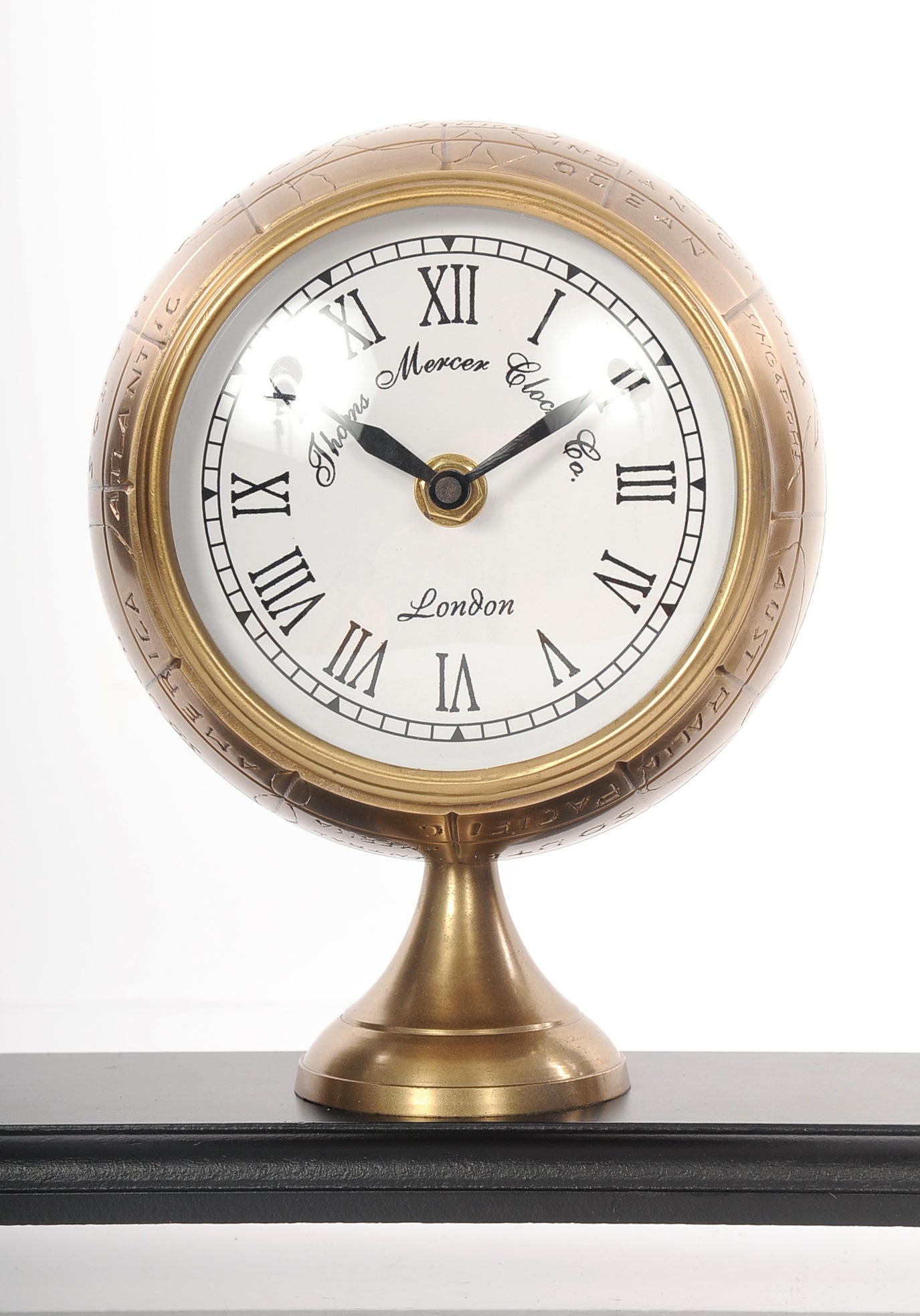 Armillery/Clock & Globe On Wood Base