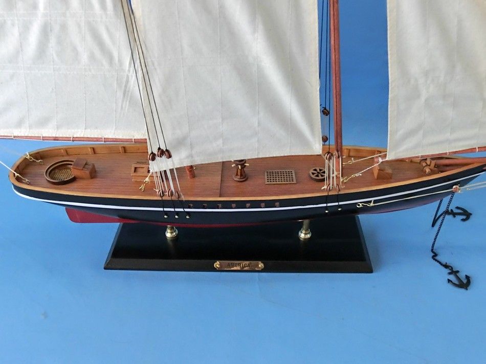 Wooden America Model Sailboat Decoration 35""