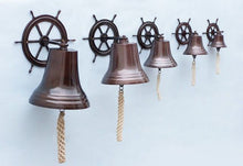 Load image into Gallery viewer, Antique Copper Hanging Ship Wheel Bell 8&quot;