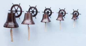 Antique Copper Hanging Ship Wheel Bell 8"