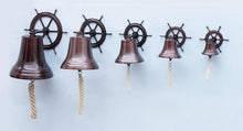 Load image into Gallery viewer, Antique Copper Hanging Ship Wheel Bell 7&quot;