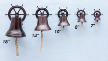 Load image into Gallery viewer, Antique Copper Hanging Ship Wheel Bell 8&quot;
