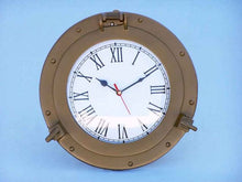 Load image into Gallery viewer, Antique Brass Decorative Ship Porthole Clock 12&quot;