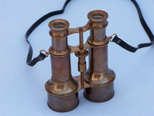 Load image into Gallery viewer, Commanders Antique Brass Binoculars with Leather Case 6&quot;