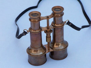 Commanders Antique Brass Binoculars with Leather Case 6"