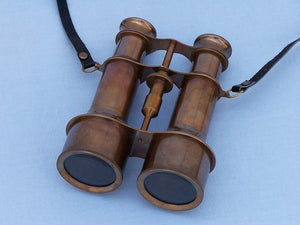 Commanders Antique Brass Binoculars with Leather Case 6"