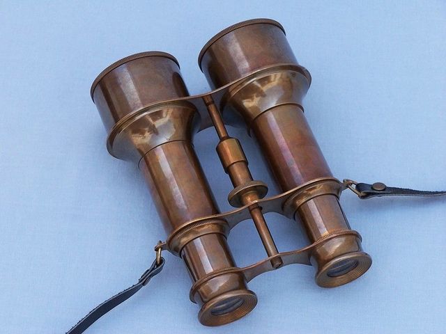 Commanders Antique Brass Binoculars with Leather Case 6"