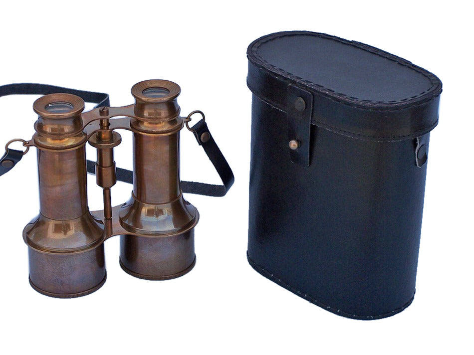 Commanders Antique Brass Binoculars with Leather Case 6"