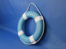 Load image into Gallery viewer, Light Blue Painted Decorative Lifering with White Bands 15&quot;