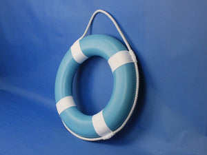 Light Blue Painted Decorative Lifering with White Bands 15"