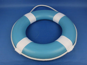 Light Blue Painted Decorative Lifering with White Bands 15"