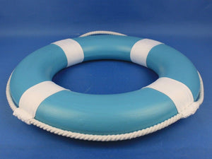 Light Blue Painted Decorative Lifering with White Bands 15"