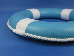 Light Blue Painted Decorative Lifering with White Bands 15"
