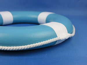 Light Blue Painted Decorative Lifering with White Bands 15"