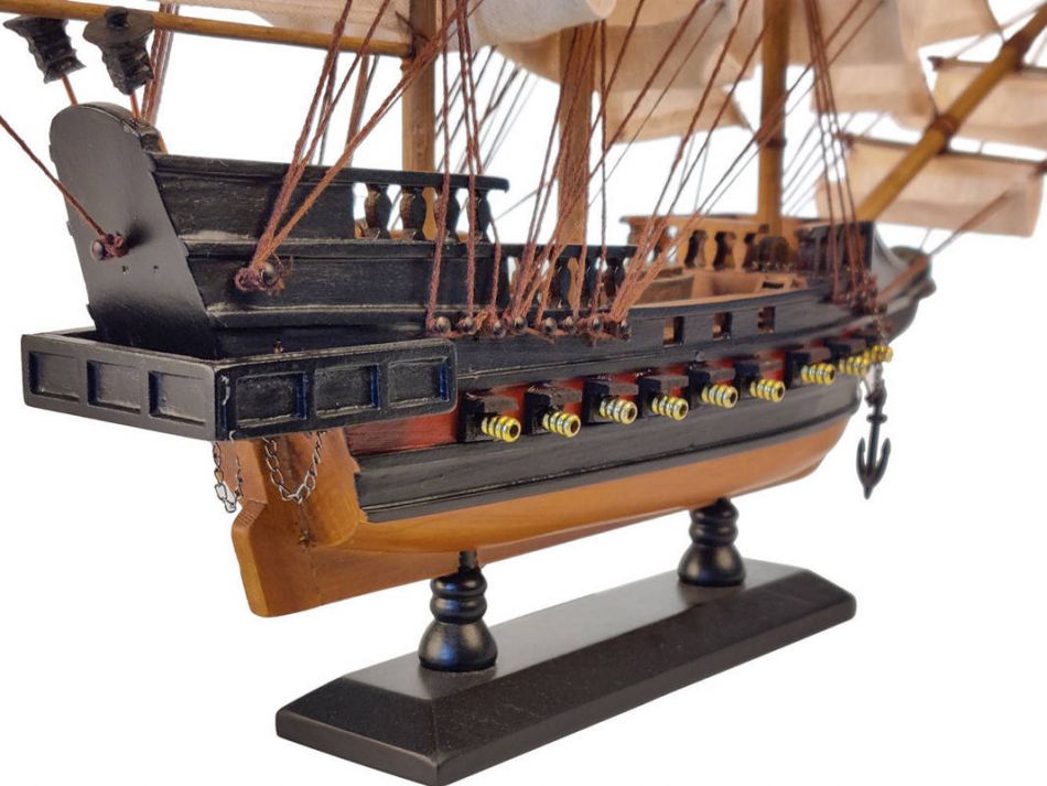 Wooden Captain Kidd's Black Falcon White Sails Limited Model Pirate Ship 15"