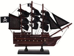 Wooden Black Pearl with Black Sails Model Pirate Ship 12""
