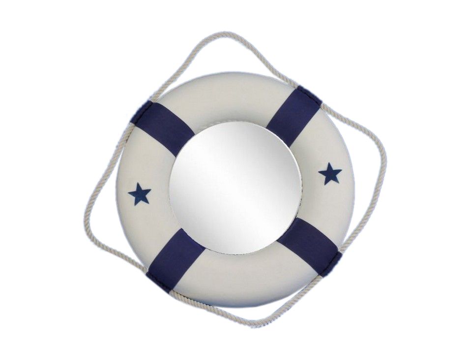 Classic White Decorative Lifering Mirror with Blue Bands 15"