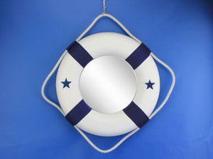 Classic White Decorative Lifering Mirror with Blue Bands 15"