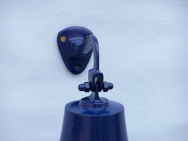 Solid Brass Hanging Ships Bell 11" - Blue