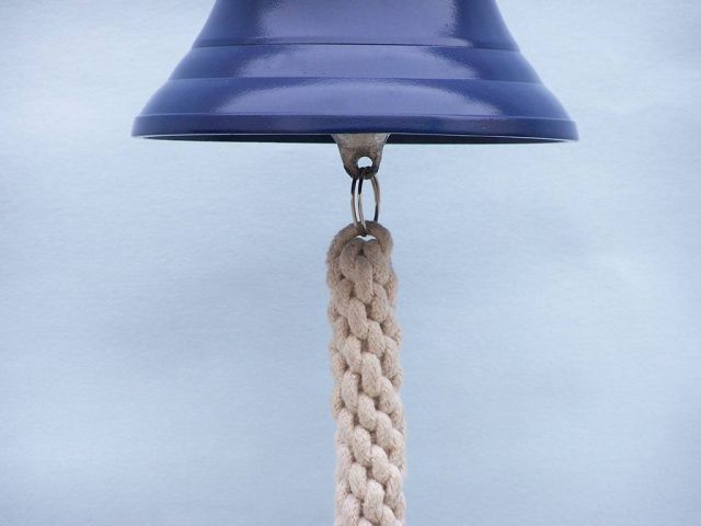 Solid Brass Hanging Ships Bell 11" - Blue